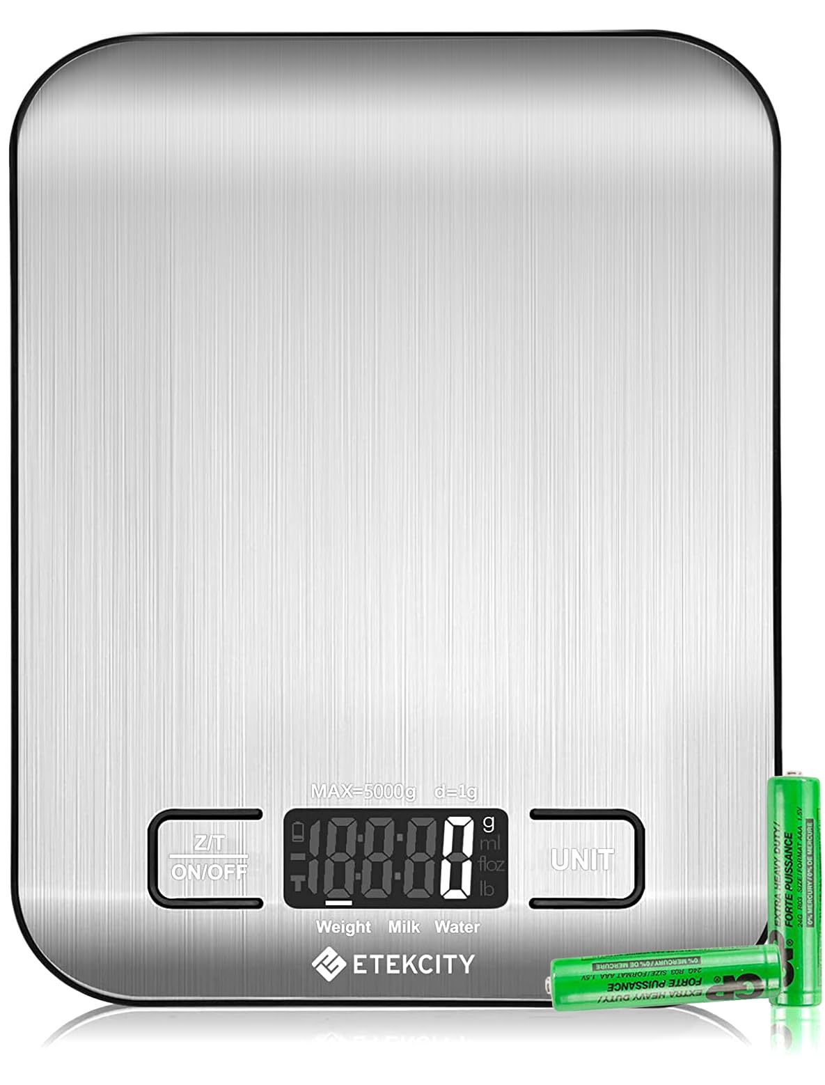 Etekcity Digital Kitchen Scales, Professional Food Weighing Scales with Premium Stainless Steel, Backlit LCD Display, Incredible Precision up to 1 g (5 kg Maximum Weight), Silver
