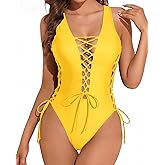 Holipick Women Sexy One Piece Swimsuit One Shoulder Bathing Suit Lace Up Swimwear Monokini