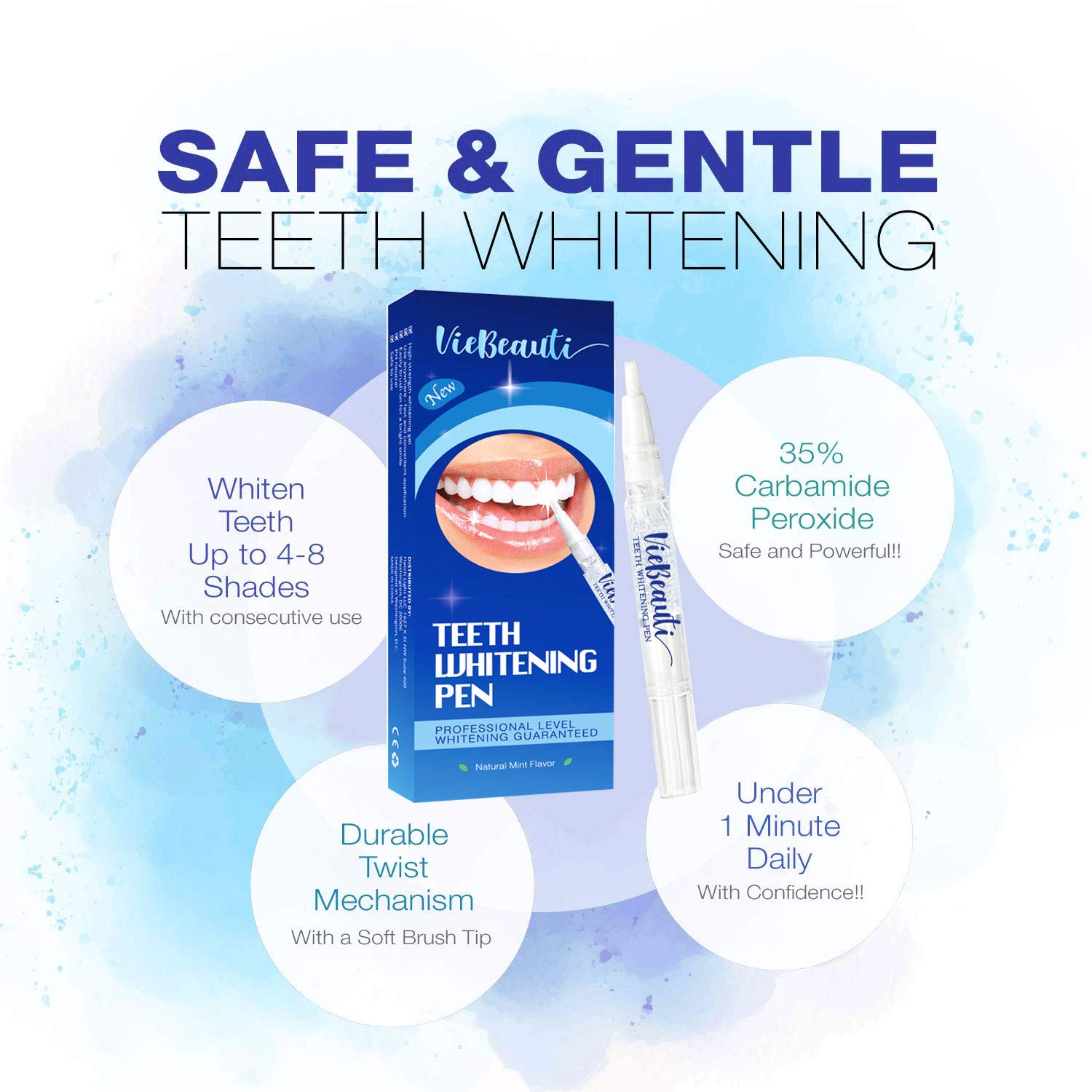 VieBeauti Teeth Whitening Pen(2 Pcs), 20+ Uses, Effective, Painless, No Sensitivity, Travel-Friendly, Easy to Use, Beautiful White Smile, Natural Mint Flavor: Beauty