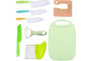 8 Pcs Wooden Kids Kitchen Knife, Kids Cooking Set, Montessori Kitchen Tools for Toddlers, Children Cooking Set Cutting Board 