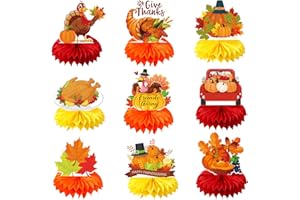 HEYPRIIL Friendsgiving Party Decorations Table Centerpieces, Friendsgiving Decor Centerpieces Honeycomb for Tables, 9PCS Vivid, Double-sided Festive Feast Autumn Theme Party Supplies