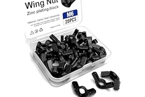 USDRWAM 28PCS M6 Metric Wing Nuts kit, Zinc Plating-Black Wing Nuts Butterfly Fasteners, Hand Twist Tighten Ear Butterfly Nut Kitfor Easy Assembly and Secure Fit Furniture
