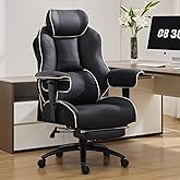 DJ·Wang Big and Tall Office Chair with Foot Rest, High Back Executive Office Chair PU Leather, Ergonomic Chairs with Lumbar Support, 135° Reclining Chairs with Thickened Spring Cushion Black