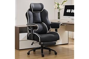 DJ·Wang Big and Tall Office Chair with Foot Rest, High Back Executive Office Chair PU Leather, Ergonomic Chairs with Lumbar S