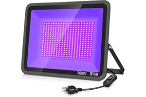 YANYCN 300W LED Black Light, Blacklight Flood Light Outdoor with Plug and Switch, IP66 Waterproof Black Flood Light Neon Glow for Glow Party, Halloween, Fluorescent Poster, Body Paint, Aquarium