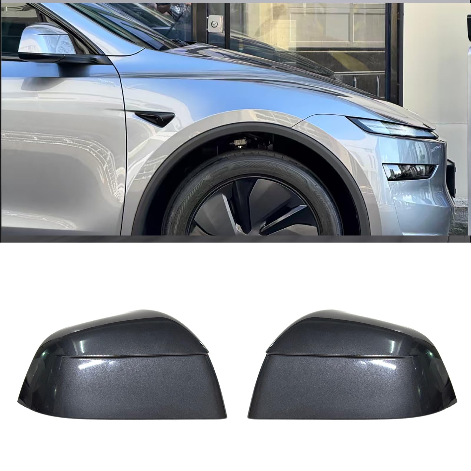 Photo 1 of CEYGXICE Compatible with Tesla Model Y Juniper Side Mirror Cover Replacement 2025?General Model Y 2021-2024?, Left & Right Side Rearview Mirror Cover Cap for Model Y Juniper Accessories(Silver) 2pcs