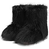 MAIJED Faux Fur Boots for Women Furry Fluffy Short Snow Ankle Winter Boot Mid-Calf Fuzzy Outdoor Indoor Flat Shoes Comfortable