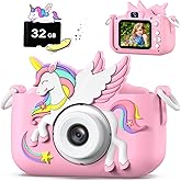 Upgrade Kids Camera for Boys Girls, Toddler Digital Selfie Camera with Cute Protective Cover and 32G SD Card, Christmas Birthday Gifts Toys for 3 4 5 6 7 8 9 10 11 12 Years Old Little Girls and Boys