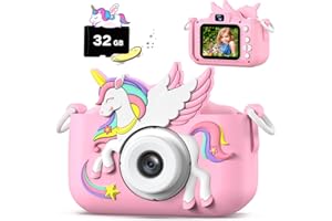 CIMIZI Upgrade Kids Camera for Boys Girls, Toddler Digital Selfie Camera with Cute Protective Cover and 32G SD Card, Christmas Birthday Gifts Toys for 3 4 5 6 7 8 9 10 11 12 Years Old Little Girls and Boys