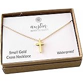 Gold Cross Necklaces for Women, 14k Gold Filled Dainty Cross Necklace, Religious Jewelry, Gift for Communion, Baptism, Layered Necklace, Austin Down to Earth