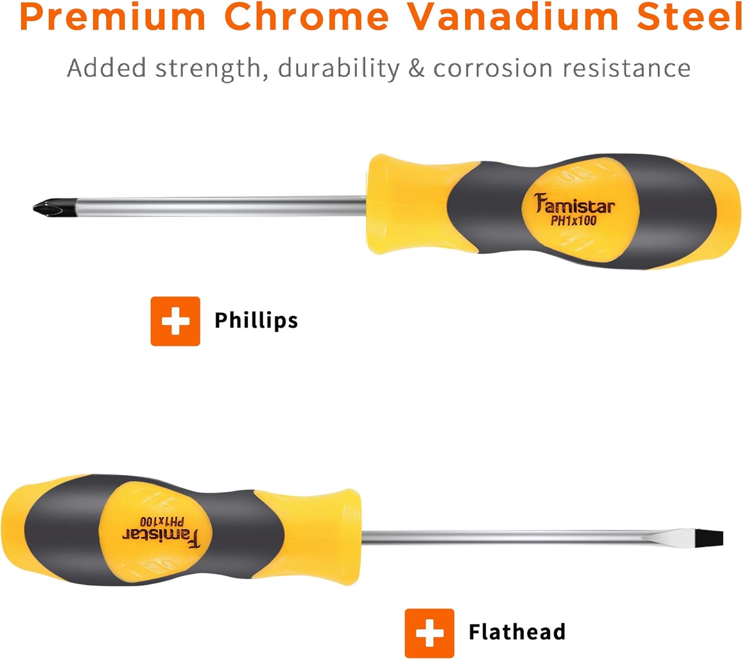 Magnetic Screwdriver Set 10 PCS,Famistar Professional Cushion Grip 5 Phillips and 5 Flat Head Tips Screwdriver for Repair Home Improvement Craft: Home Improvement