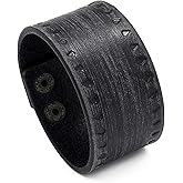Fusamk Punk Rock Print Pattern Wristband Wide Leather Cuff Bracelet