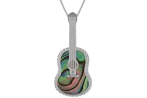 HAWAIIAN SILVER JEWELRY Sterling Silver Abalone Shell Ukulele Pendant Necklace, 18+2" Extender