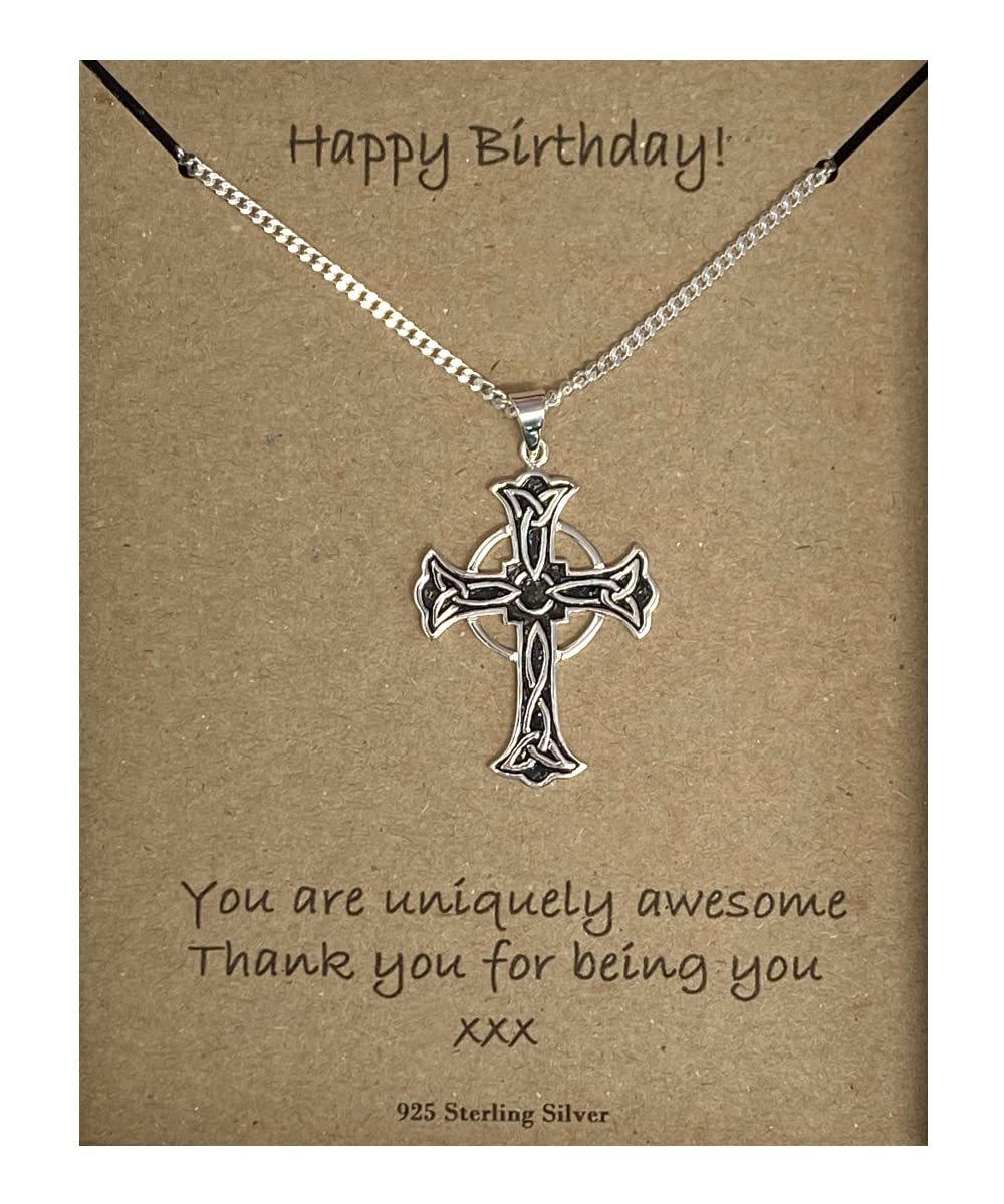 Strictly Gifts Happy Birthday Men's Sterling Silver Large Celtic Cross Pendant on 60cm Curb Chain