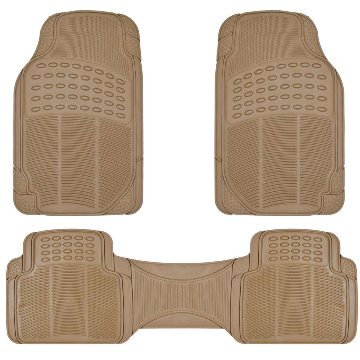 BDK ProLiner Heavy Duty Rubber Floor Mats for Auto - All Weather Protection Liners 3 PC Set (Tan Beige)