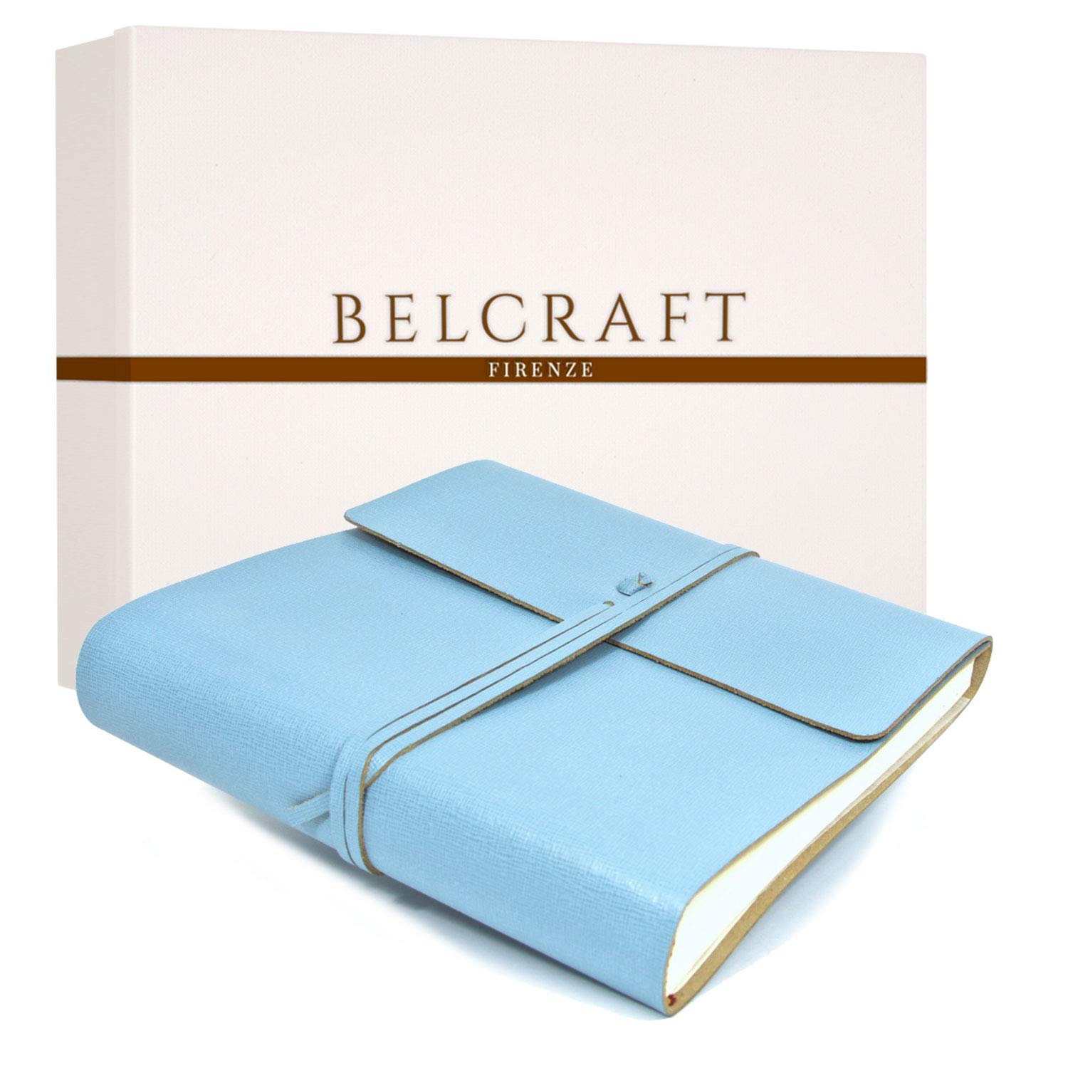 BELCRAFT Dolci Leather Photo Album, Made in Italy, Memory Photo Album, Scrapbook, Picture Album 6x4 for Family, Including Special Box (22x22 cm) Aqua