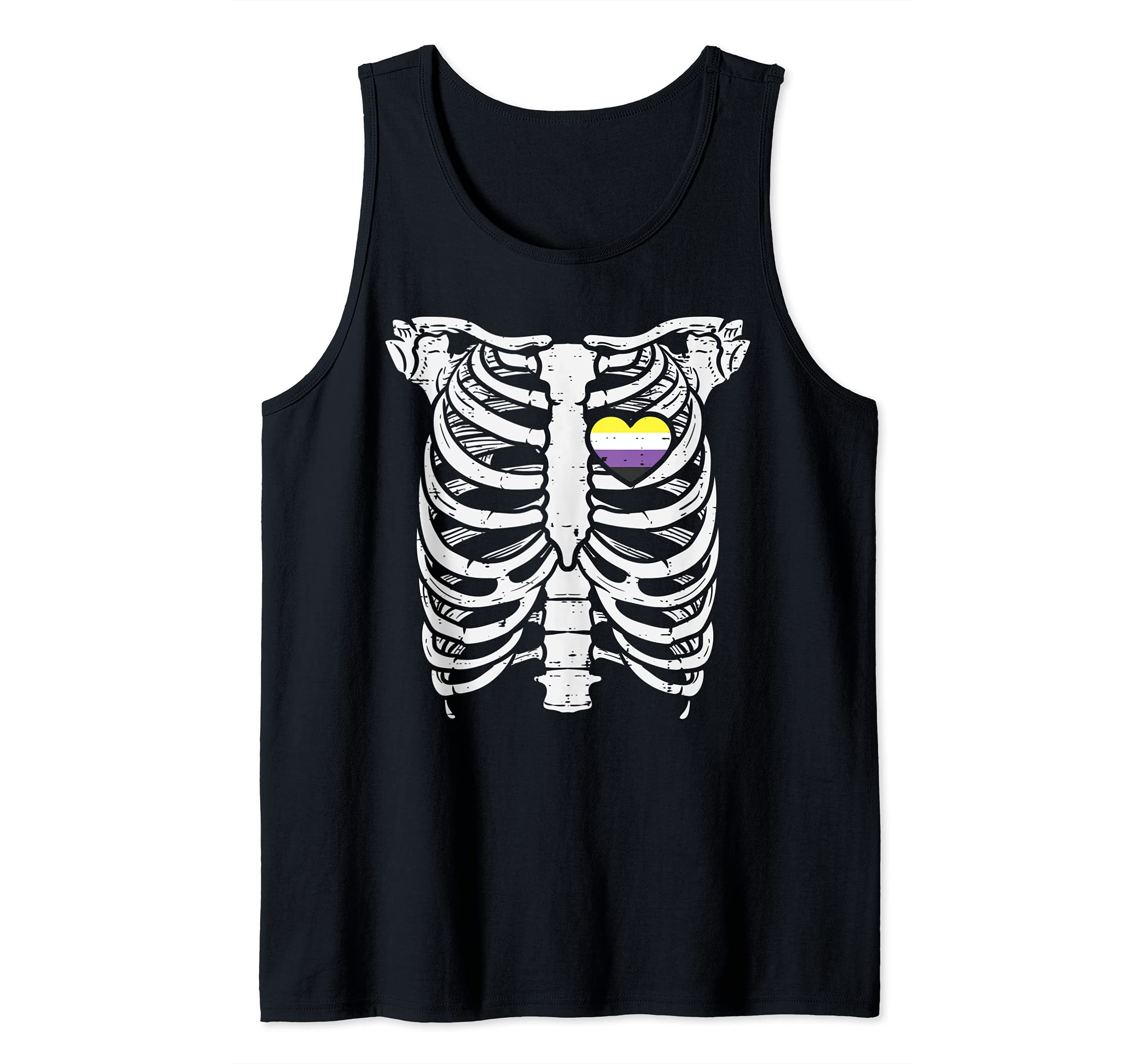 Skeleton Xray Ribs Halloween Heart LGBTQ Genderqueer Enby Tank Top