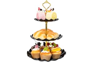 Plastic Tiered Serving Tray, 3 Tier Cake Stand Cupcake Holder with Metal Rod, Cake Stand Round Display for Cakes Fruit Cookie