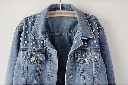 black denim jacket with pearls