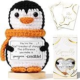 Valentines Day Thank You Gifts for Women, Handmade Emotional Support Crochet Penguin w/ Card, Employee Teacher Appreciation Gifts Stocking Stuffers, Xmas Birthday Gift for Women Coworkers Nurses Boss