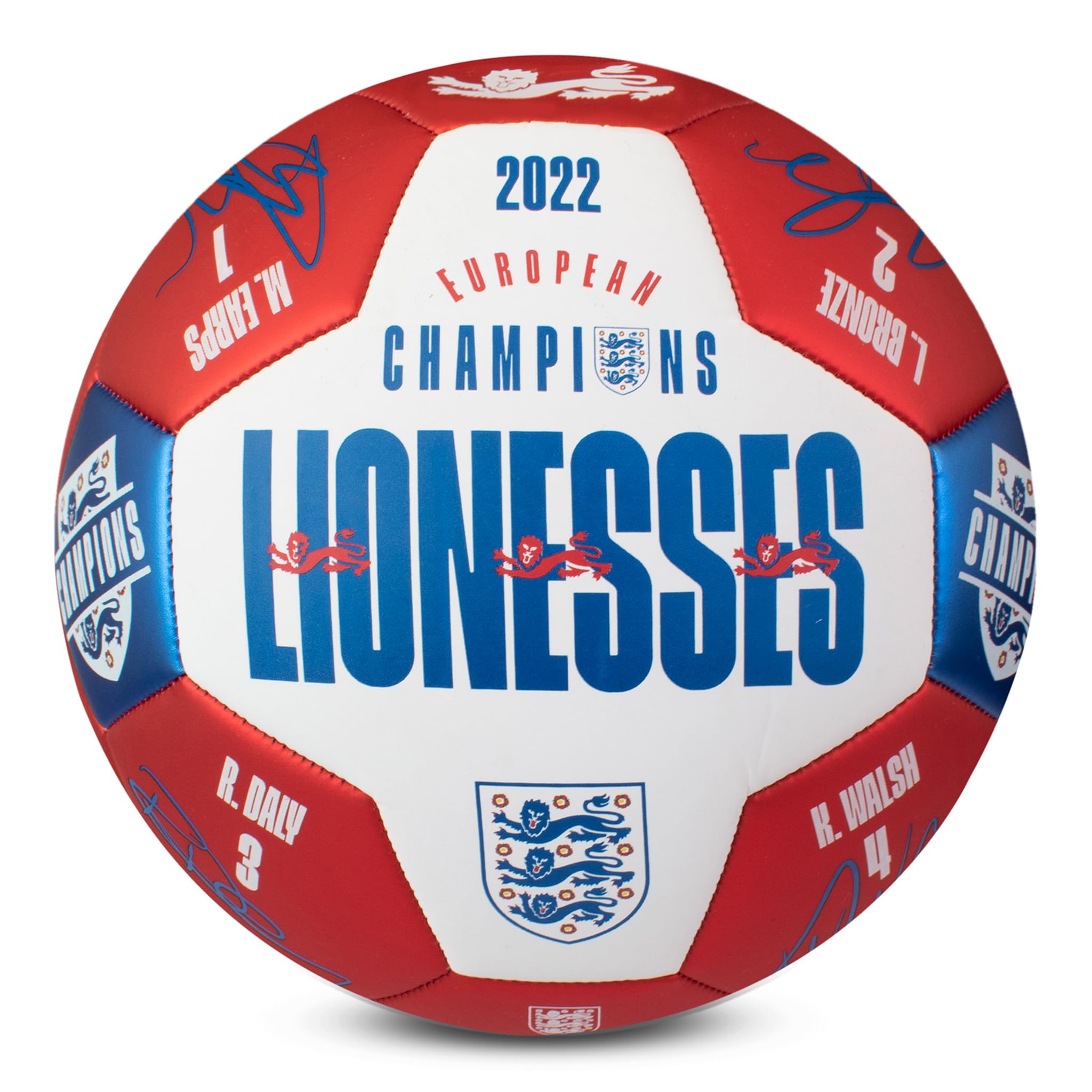 England Lionesses Euro Champions Signature Football Size 5, White/Red/Blue