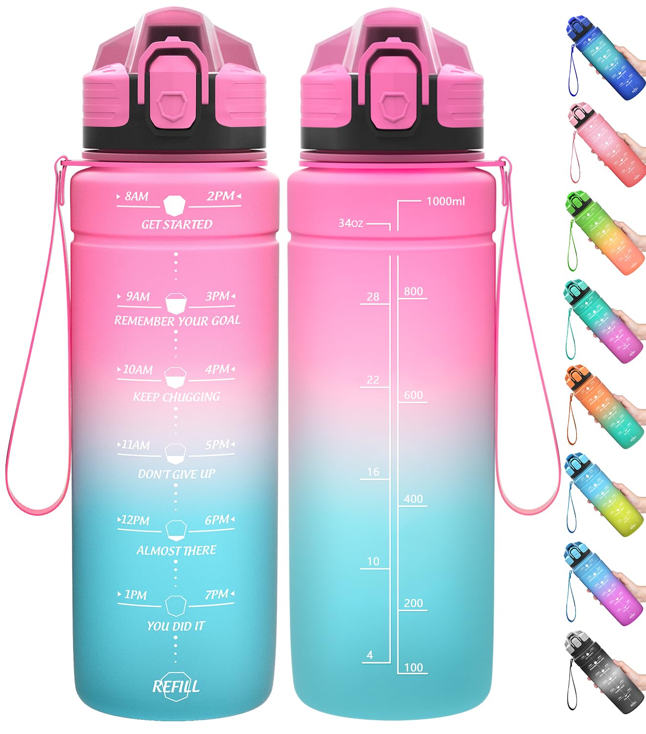 Coolfel Motivational Water Bottle with Time Markings, 1.5l 1l Sports Water Bottle 700ml 500ml Kids Water Bottles, BPA Free Tritan Leakproof Reusable Drink Bottle for Gym, School, Running — image 1