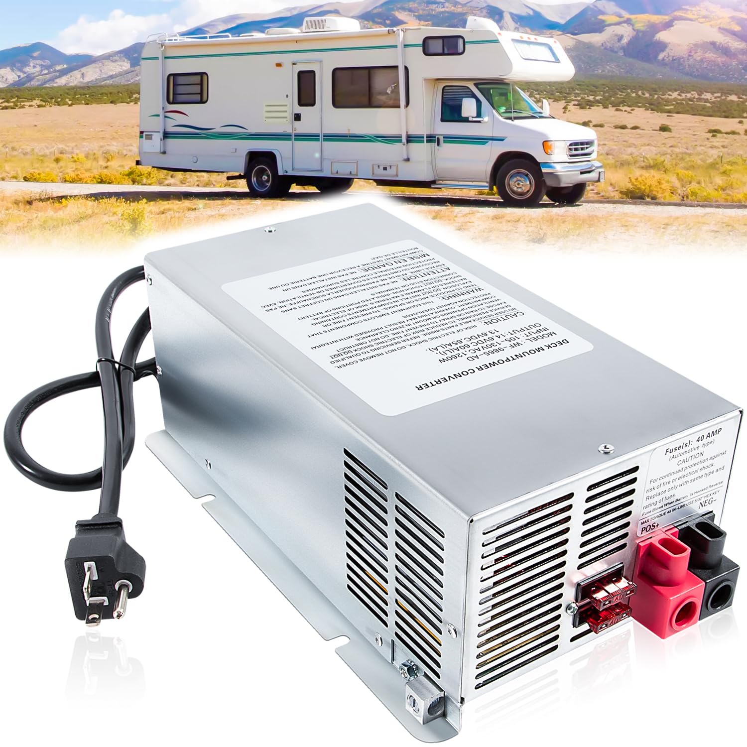 Photo 1 of WF-9865 65 Amp Power Converter Deck Mount Charger WF-9865-AD-CB Replacement for RV Trailer Camper Car Boat WF-9800 Series Power WF-9865-MBA WF-9865LIS Three-Stage Converter Charger 13.2-14.6V DC