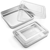Onader 9¼ x 7⅛ x 2 Inch Baking Pan with Lid, Stainless Steel Lasagna Rectangular Cake Pan, 2 Pack