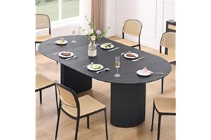 WILLIAMSPACE 86.61" Wood Extendable Dining Table for 6 to 8, Modern Oval Kitchen Table with Wooden Pedestal Base, Mid Century Large Round Dining Room Table Furniture, Easy to Assemble, Black