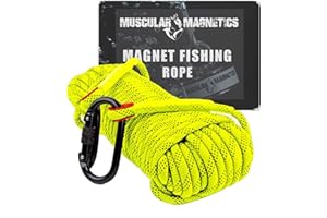 MUSCULAR MAGNETICS 10mm 65ft High Strength Rope for Magnet Fishing - Breaking Force of 4600lbs - Fluorescent Yellow - Reduced Tangling/Knotting