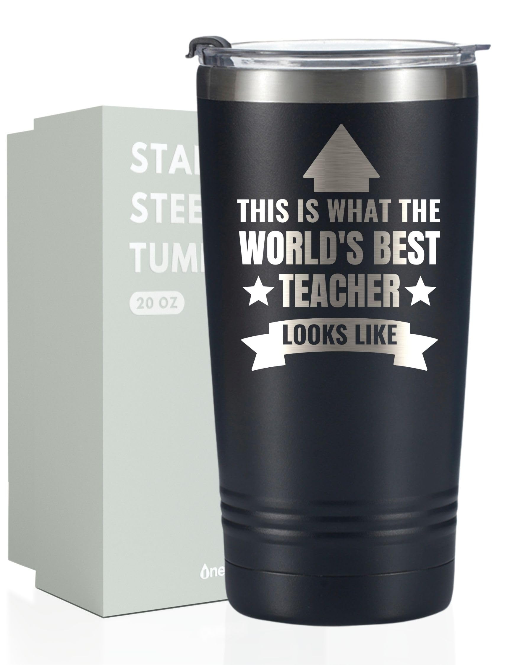 Onebttl Teacher's Tumbler, 20oz Stainless Steel Cup with Lid & Straw for Teacher Day, End of School & Christmas