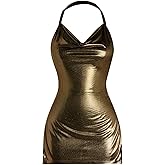 Floerns Women's Y2k Halter Dress Cowl Neck Sleeveless Draped Club Bodycon Mini Dresses