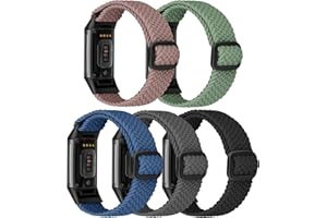GLMDKAI [6-Pack] Bands Compatible with Fitbit Charge 5 Bands Women Men Adjustable Stretch Braided Nylon Sport Loop Strap Replacement Wristband for Fitbit Charge 5 Advanced Fitness & Health Tracke