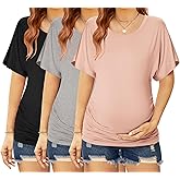 Ekouaer Maternity Shirts 3 Packs Dolman Sleeve Side Ruched Tops Tunic Casual Pregnancy Clothes S-XXL
