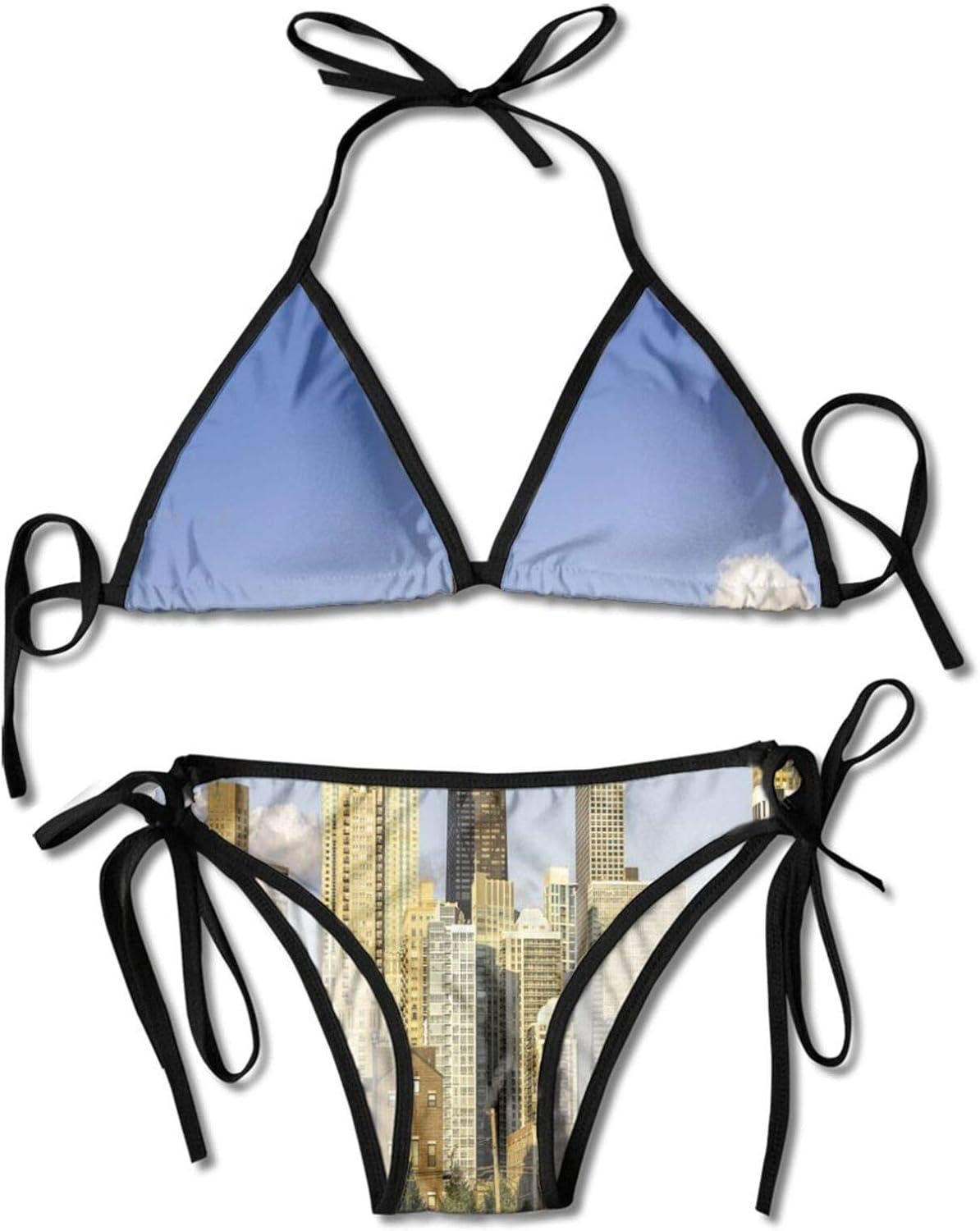 Sexy Swimsuit Top Swimwear Downtown Chicago Architecture View in Cloudy