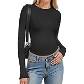 YOGINGO Womens Long Sleeves Shirt Basic Crew Neck Slim Fit Tees Casual Y2k Going Out Outfits Compression Tight Fitted Clothes