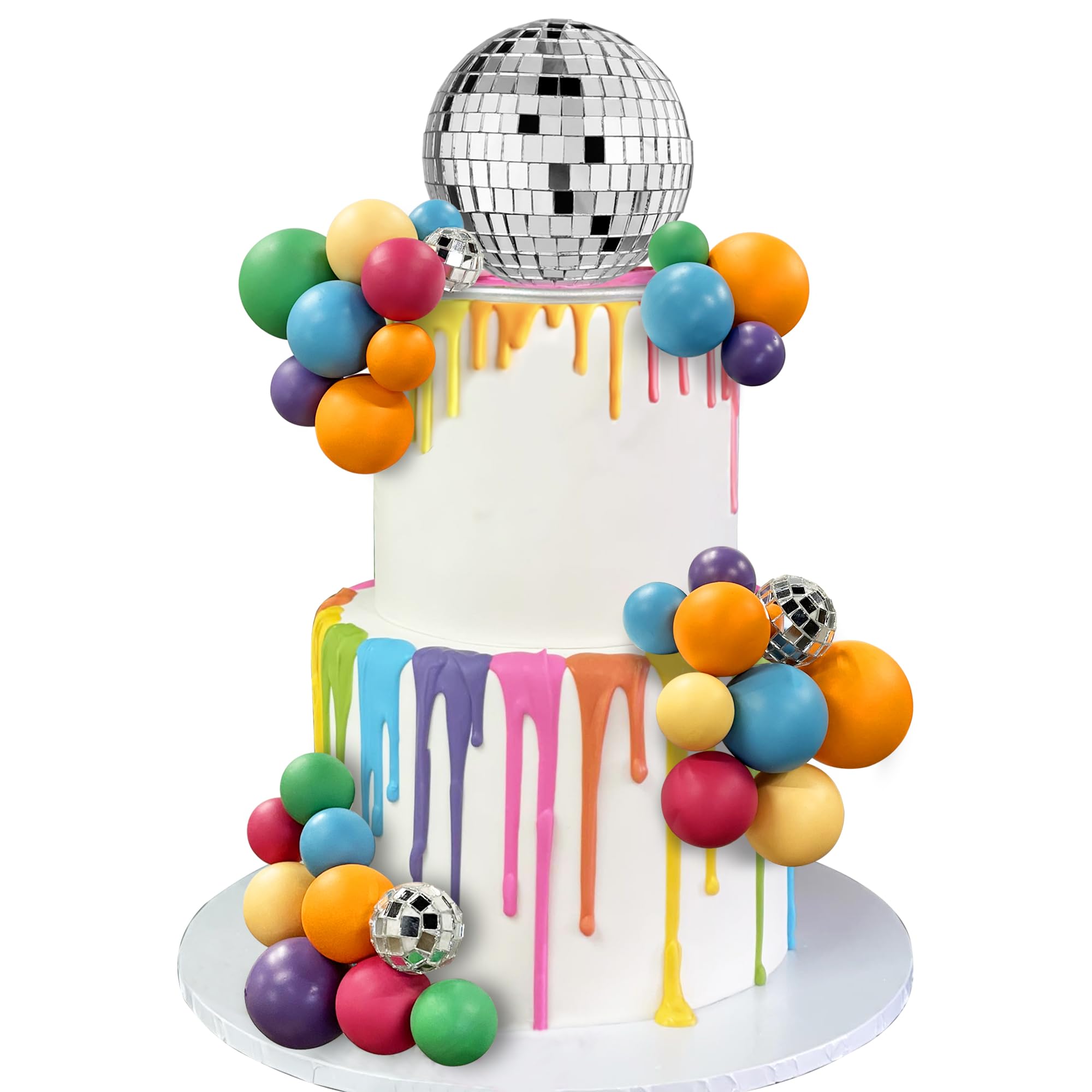 Photo 1 of 32 PCS Disco Colorful Ball Cake Topper Decoration for Wedding Birthday Baby Shower 70s 80s Party Cake Decoration Supplies
