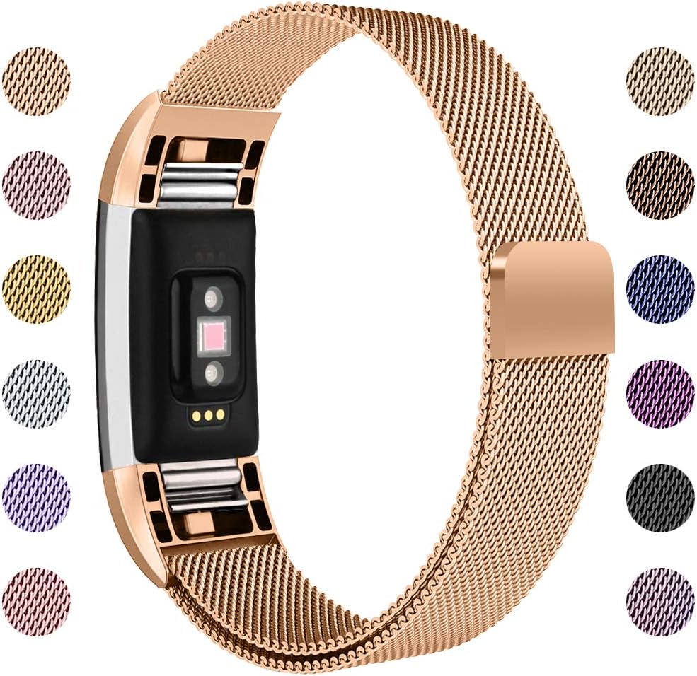 ametonuk Compatible with Fitbit Charge 2 Strap, Adjustable Metal Loop Stainless Steel Strap Wristband Bracelet Band Unique Magnet Lock for Charge 2 Small Large, Women/Men