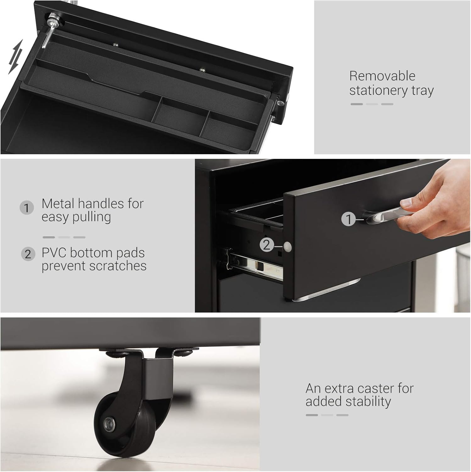 SONGMICS 3 Drawer File Cabinet, Mobile Steel Office Cabinet on Wheels, with Lock, for A4, Legal/Letter Sized Documents, Hanging File Folders, Black UOFC010B01: Kitchen & Dining