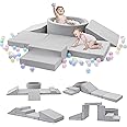 Elftopia Foam Climbing Blocks with Ball Pit & Stairs for Toddlers Aged 1-3 -Soft Playset for Indoor Crawling, Foam Playground Set for Baby to Active Playing Inside -(Balls NOT Included),Grey