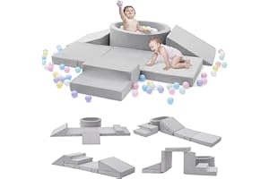 Elftopia Foam Climbing Blocks with Ball Pit & Stairs for Toddlers Aged 1-3 -Soft Playset for Indoor Crawling, Foam Playground Set for Baby to Active Playing Inside -(Balls NOT Included),Grey