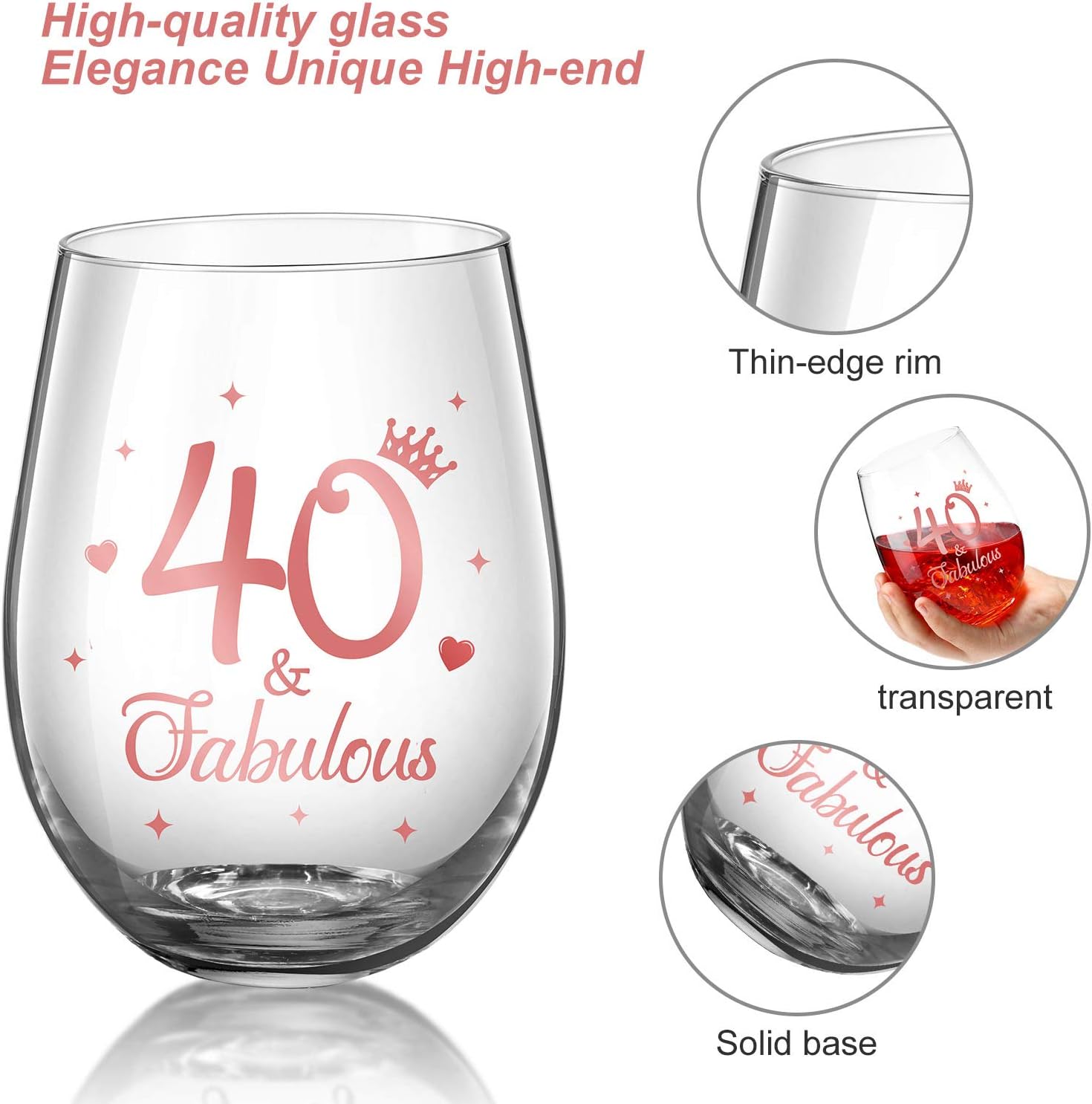 Stemless Wine Glass Rose Gold Birthday Wine Glass Present Anniversary Glasses for Man Women Birthday Party Wedding Anniversary Decorations - Image 5