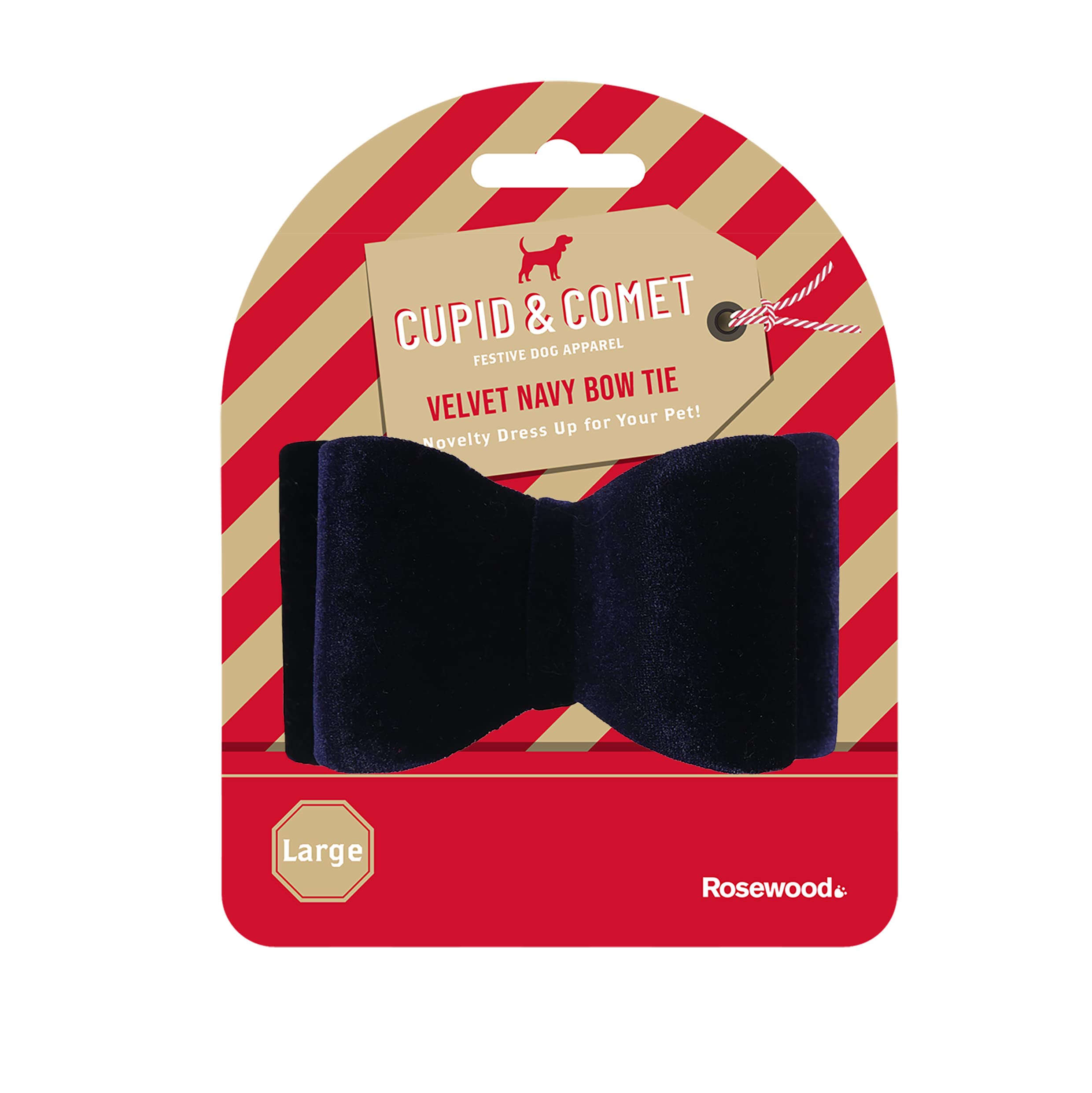 Rosewood Luxury Festive Dress Up, Large Velvet Bow Tie For Dogs, Navy Blue, 13 x 6 x 9cm
