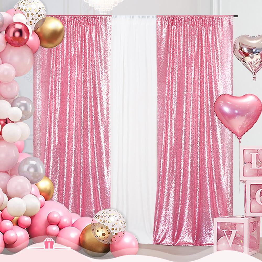 Juya Delight 2Pcs 2FTx8FT Pink Sequin Backdrop