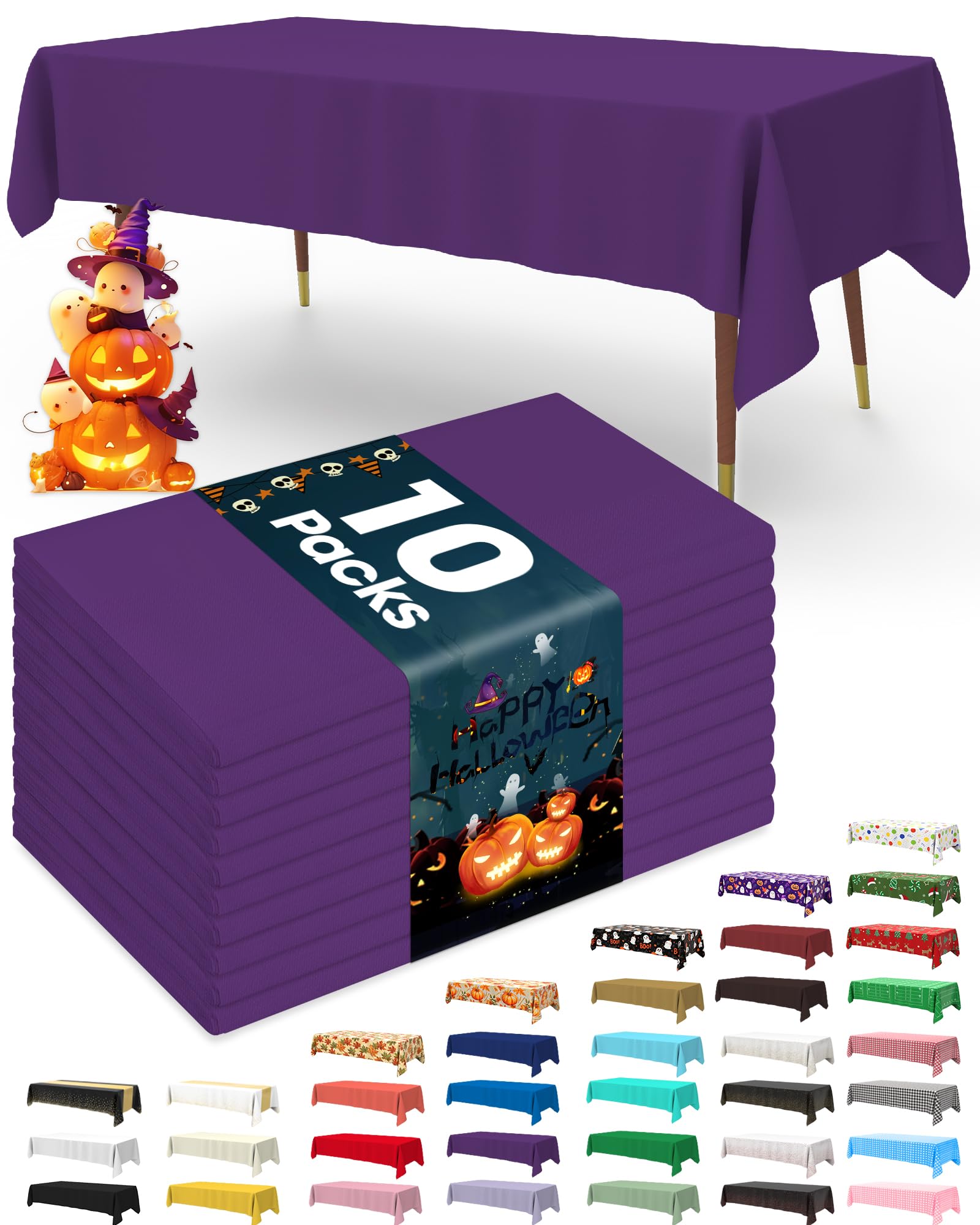 Pureegg Plastic Table Cloth Disposable 10 Pack, 54