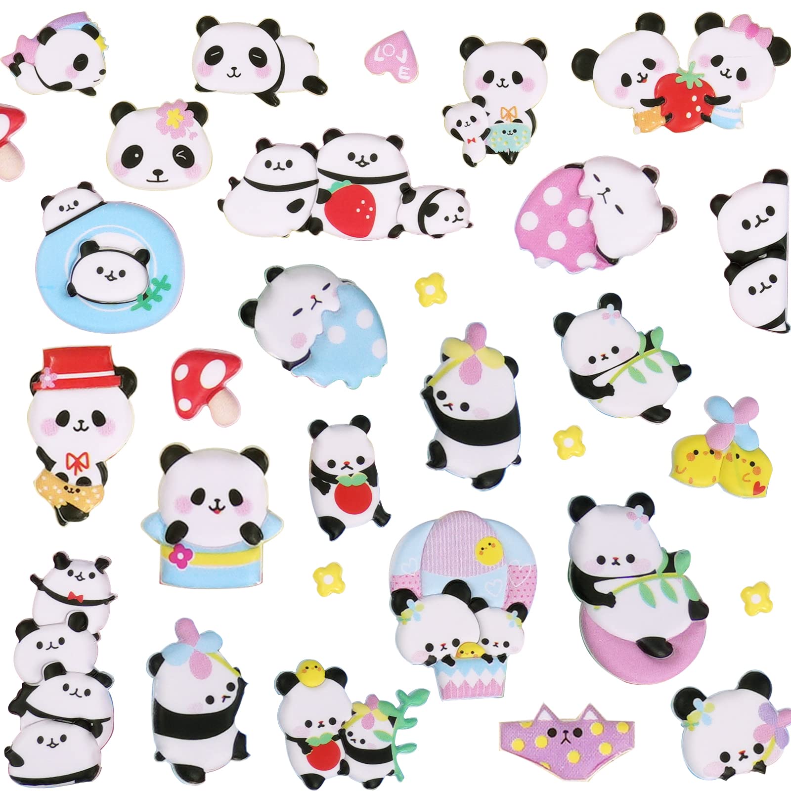SHANGRLA Cute Puffy Panda Stickers for Kids Girls Kawaii 3D Tiny Pandas Squishies Stickers for Phone Case Stationery, Small Panda Gifts Party Favor Stuff for Party Supplies,4 Sheets.