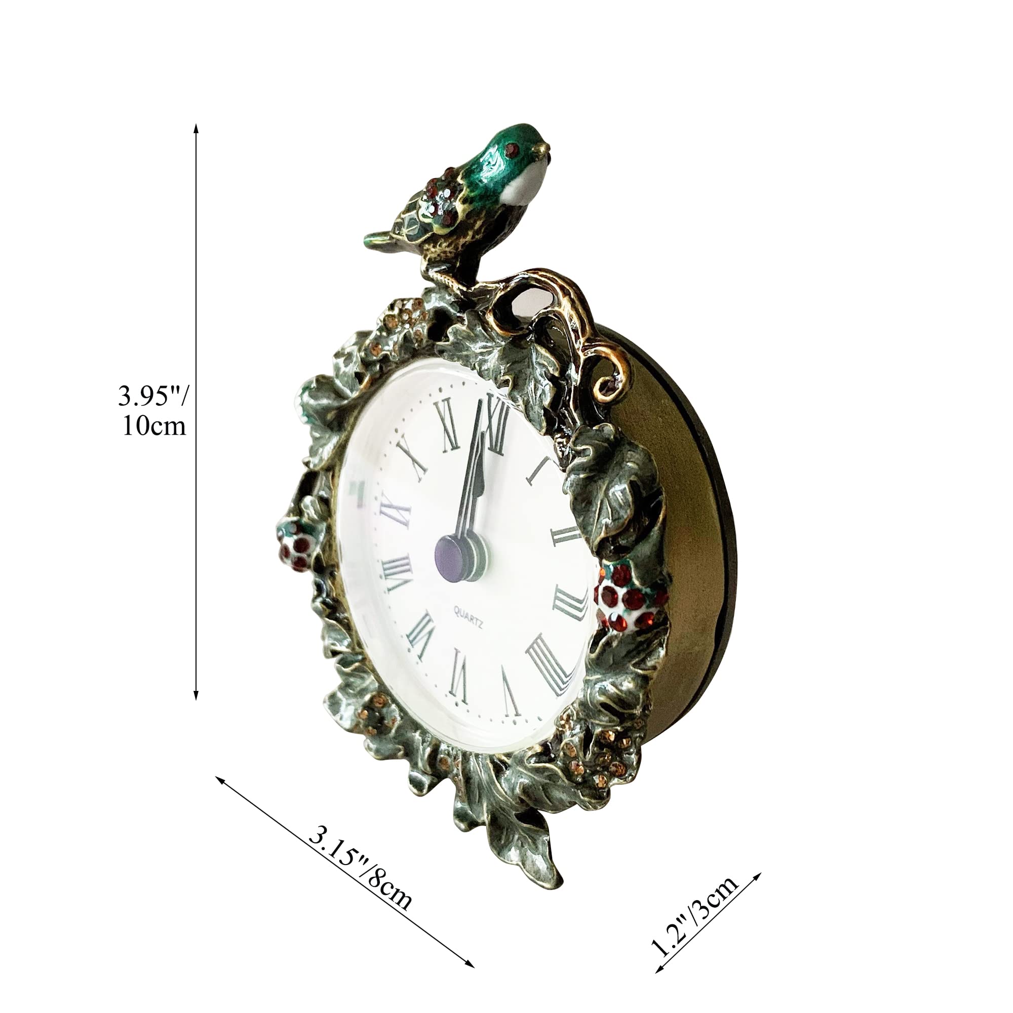 Decorative Mini Table Clock, Vintage Metal Silent Analog Quartz Battery Operated Table Top Clock for Living Room Decor Shelf