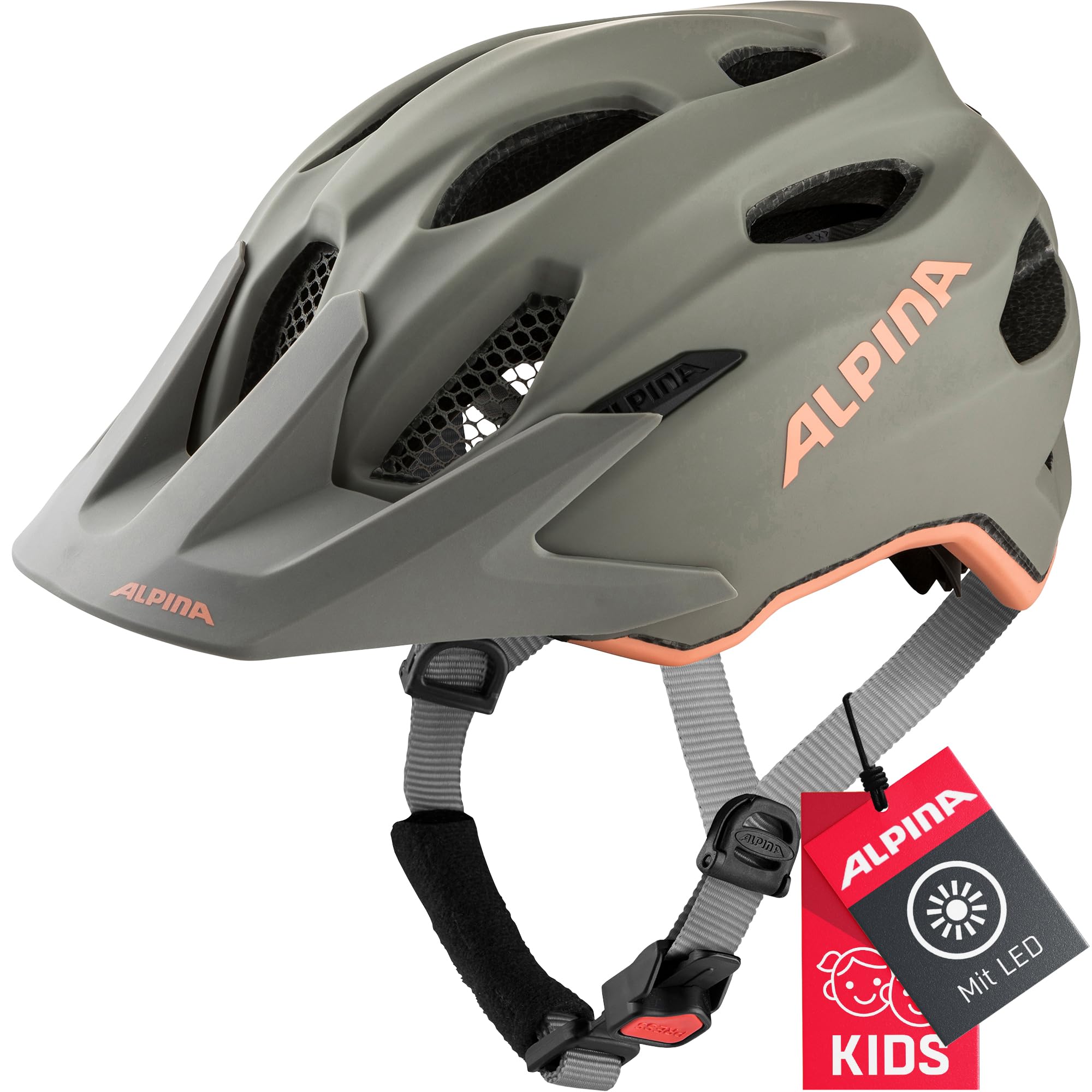 ALPINA Unisex - Children, CARAPAX JR. FLASH cycling helmet, moon-grey-peach matt, 51-56 cm