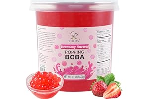 Soeos Strawberry Popping Boba Pearls 6.6 Pounds, Bursting Boba Pearls for Bubble Tea, Beverages, Shakes, Desserts, Smoothie and Ice Cream Topping
