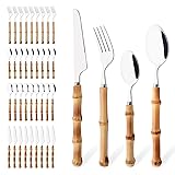 Uniturcky 40PCS Silverware Set for 10, Bamboo
